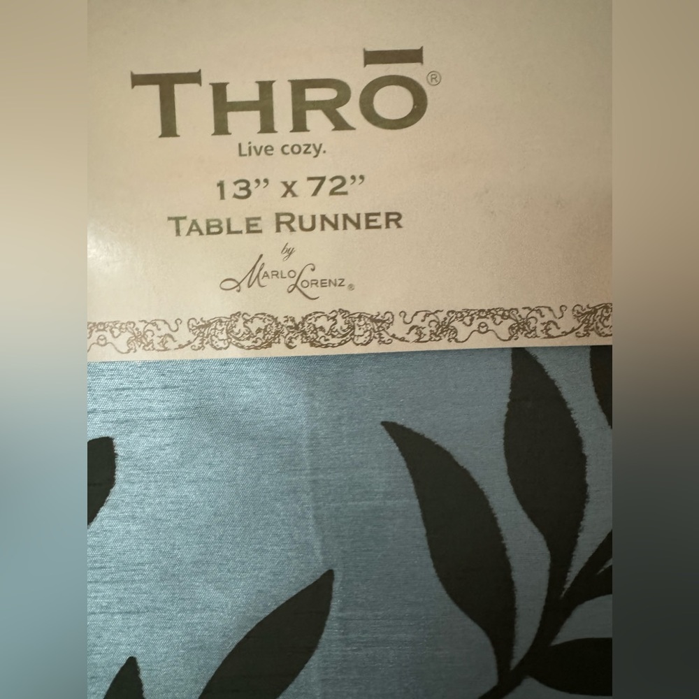 Brand new with tag Thrō brand turquoise and metallic silver table runner